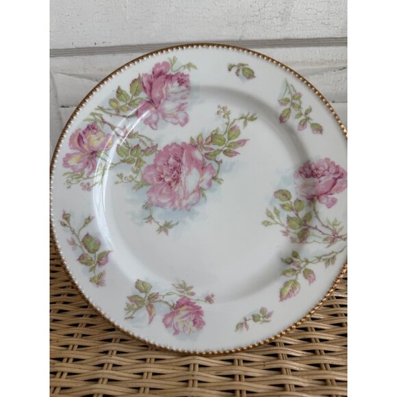 Antique 1920s Haviland France Limoges Pink Cabbage Rose Gold Trim Plate - Picture 2 of 10